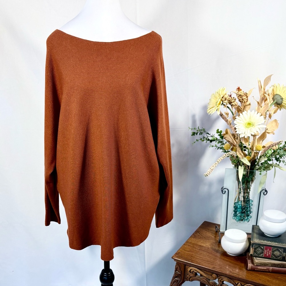 Vita Milano Rust Brown Button Back Sweater Oversized Slouchy Knit Top Sz 1X💚